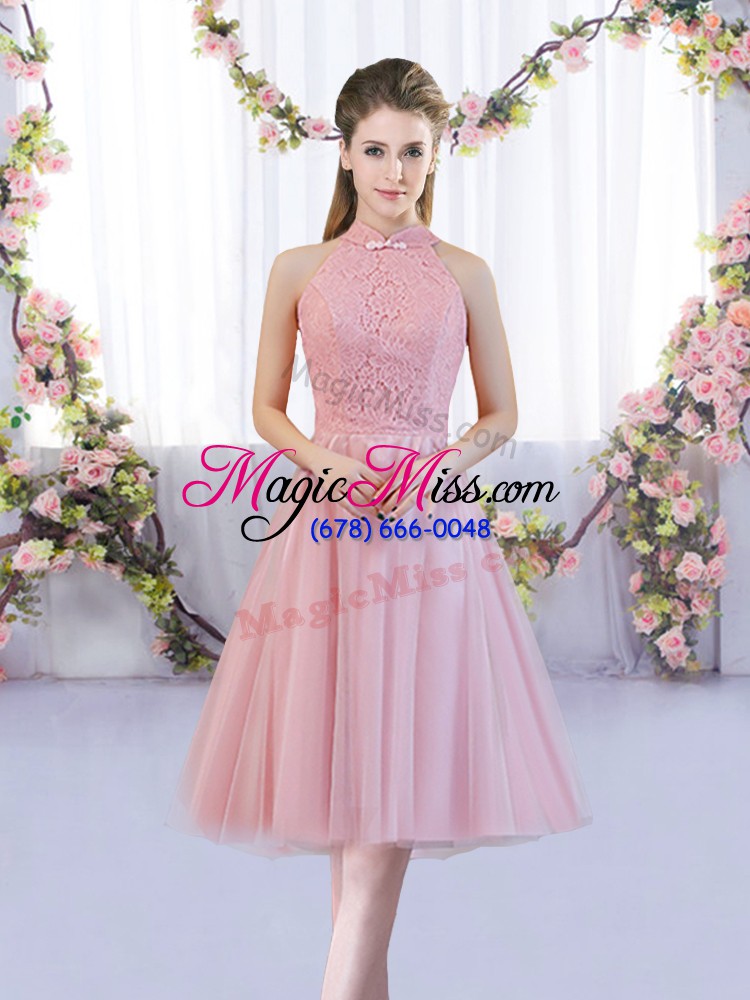 wholesale sexy high-neck sleeveless dama dress tea length lace pink tulle