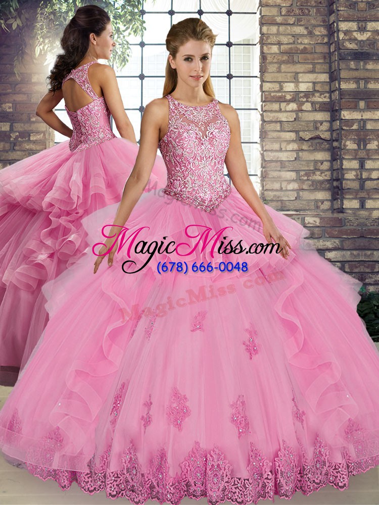 wholesale sleeveless lace up floor length lace and embroidery and ruffles quince ball gowns