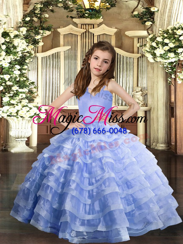 wholesale straps sleeveless lace up little girls pageant dress lavender organza