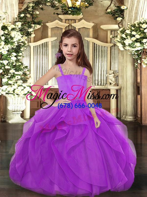 wholesale elegant ruffles little girls pageant dress purple lace up sleeveless floor length