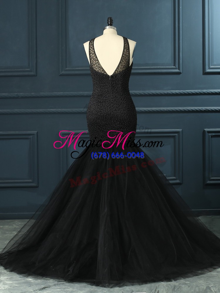wholesale decent black sleeveless beading floor length formal dresses