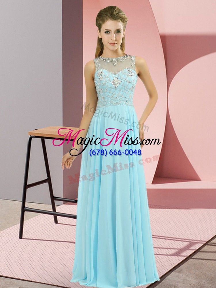 wholesale great baby blue zipper evening dress beading sleeveless floor length