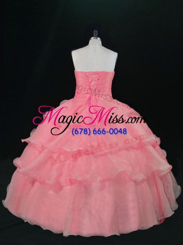 wholesale edgy sweetheart sleeveless lace up 15th birthday dress watermelon red organza