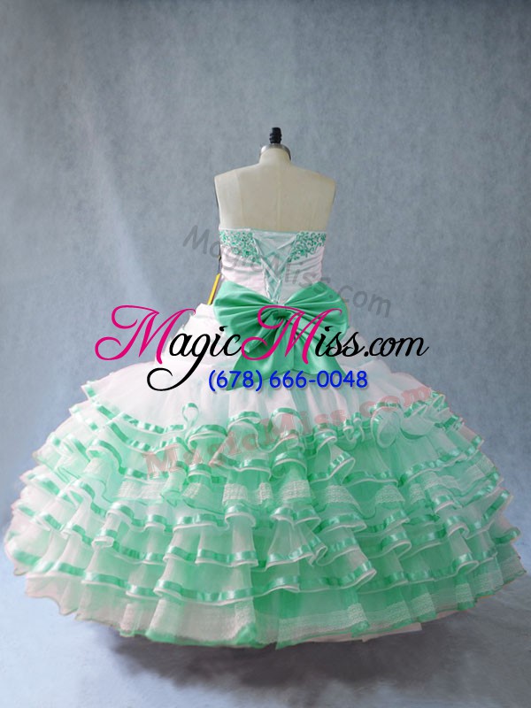 wholesale latest embroidery and ruffled layers quinceanera dress apple green lace up sleeveless floor length