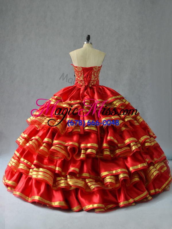 wholesale satin sleeveless floor length quinceanera dresses and embroidery and ruffled layers