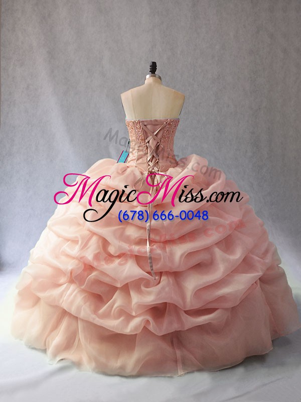 wholesale peach sweetheart lace up beading and pick ups 15th birthday dress sleeveless