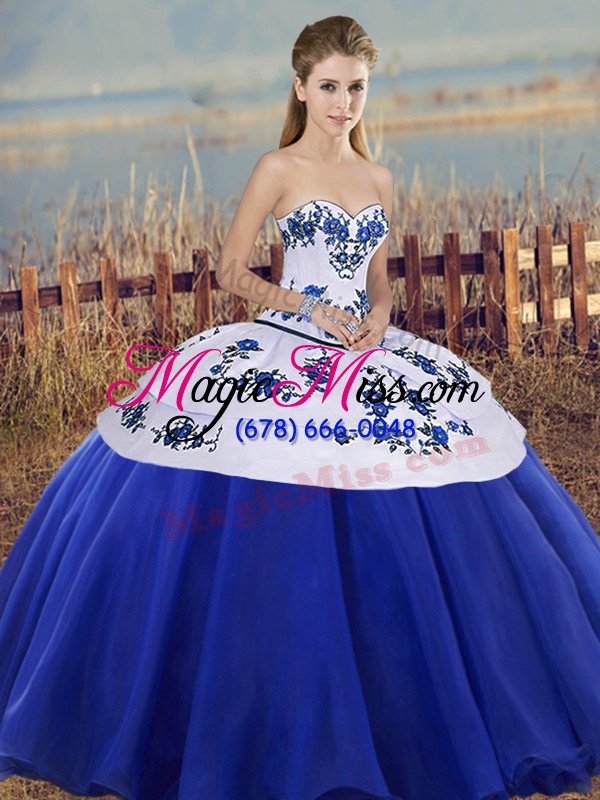 wholesale elegant royal blue sweetheart neckline embroidery and bowknot sweet 16 dresses sleeveless lace up