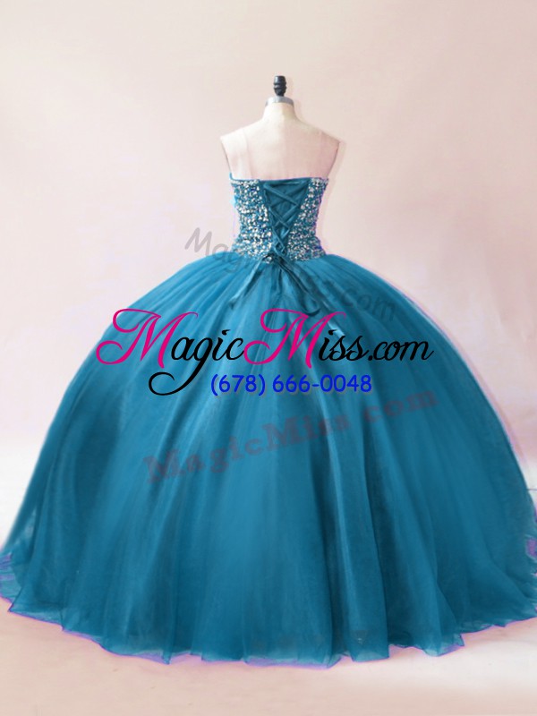 wholesale teal quinceanera gowns sweet 16 and quinceanera with beading sweetheart sleeveless lace up