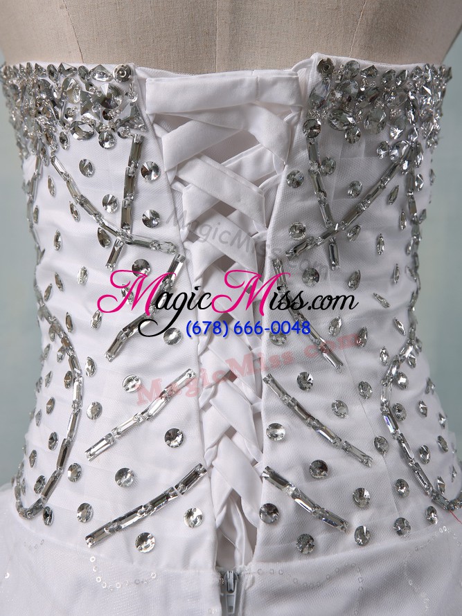wholesale sleeveless beading and lace lace up wedding dresses with white chapel train