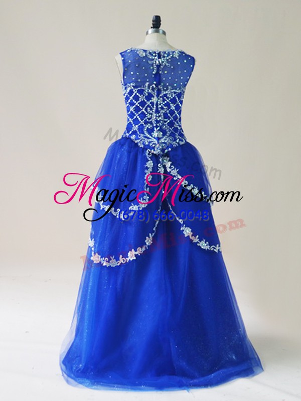 wholesale exquisite high low a-line sleeveless royal blue prom gown zipper