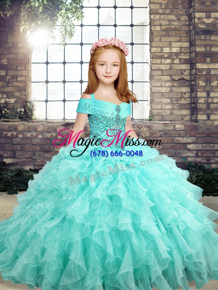 wholesale on sale aqua blue little girls pageant gowns party and sweet 16 and wedding party with beading and ruffles straps sleeveless lace up