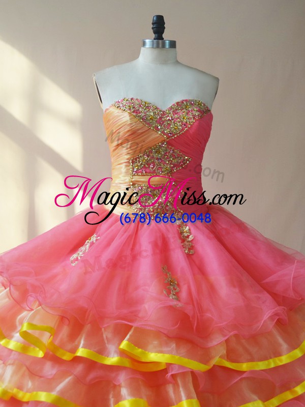 wholesale pink ball gowns organza sweetheart sleeveless beading and ruching lace up 15th birthday dress