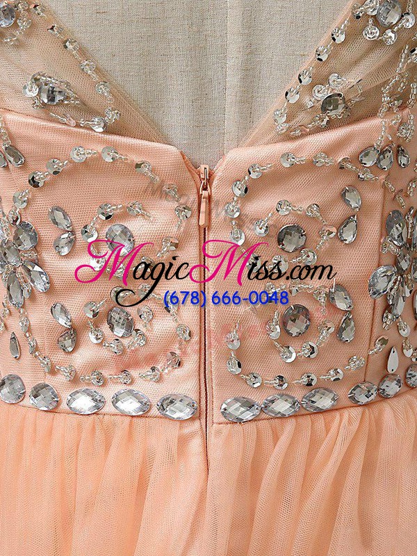 wholesale top selling baby pink sleeveless mini length beading zipper evening dress