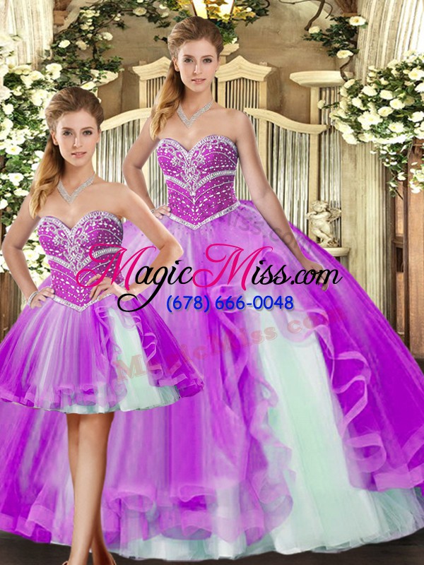 wholesale sleeveless floor length beading lace up quinceanera gown with lilac