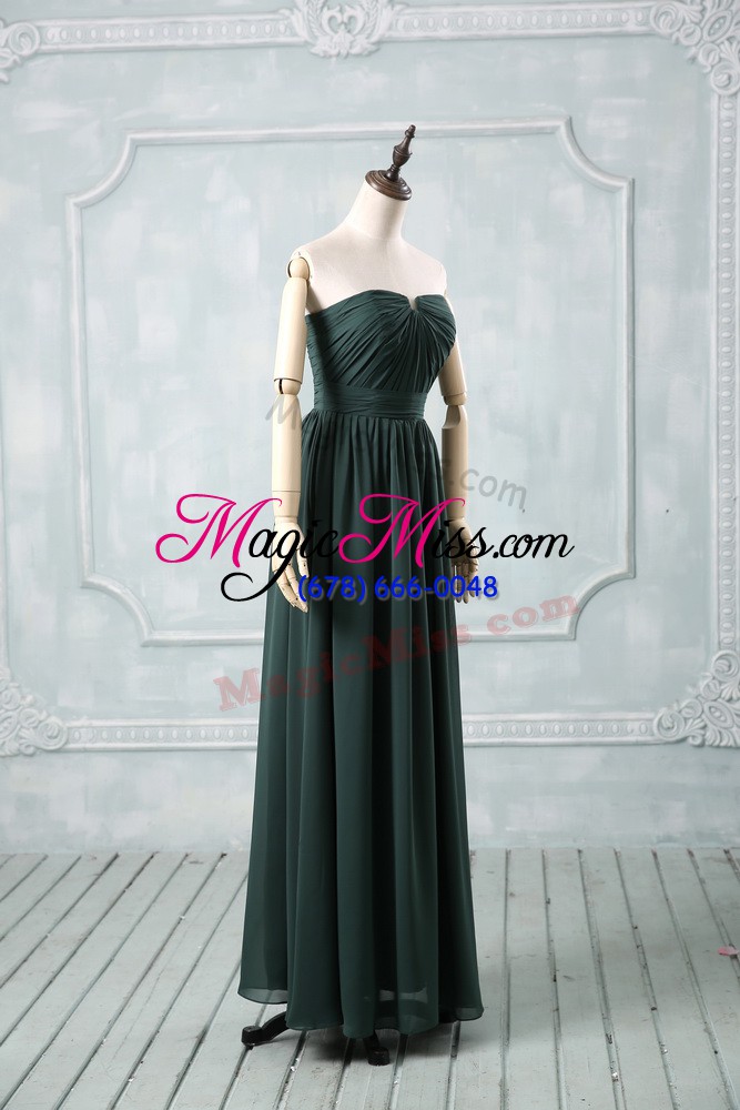 wholesale strapless sleeveless going out dresses floor length ruching green chiffon