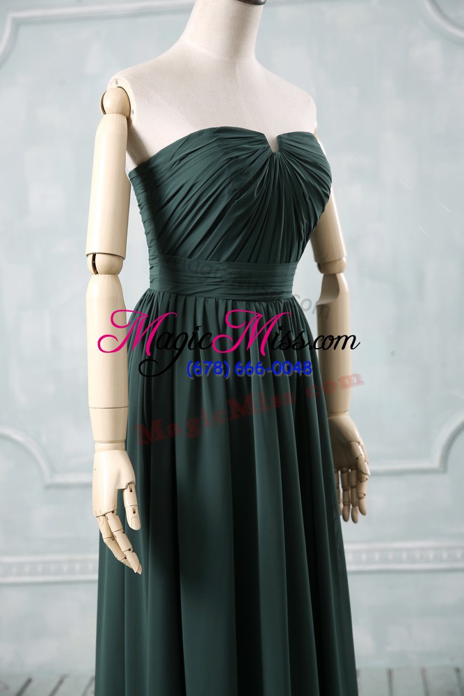 wholesale strapless sleeveless going out dresses floor length ruching green chiffon