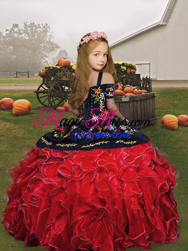 wholesale sleeveless organza floor length lace up little girl pageant gowns in with embroidery and ruffles