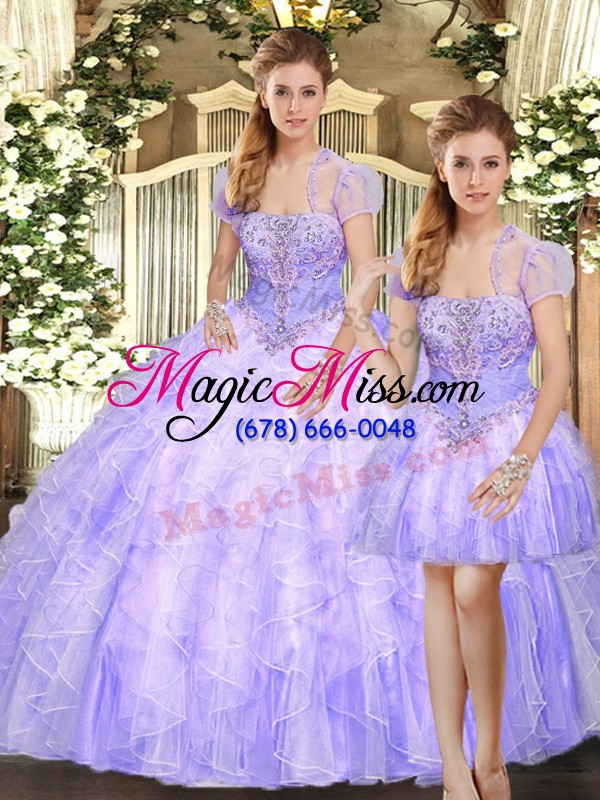 wholesale luxury floor length three pieces sleeveless lavender sweet 16 dresses lace up