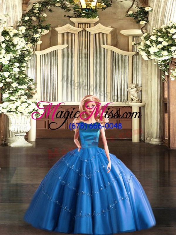 wholesale blue lace up quinceanera dresses appliques sleeveless floor length