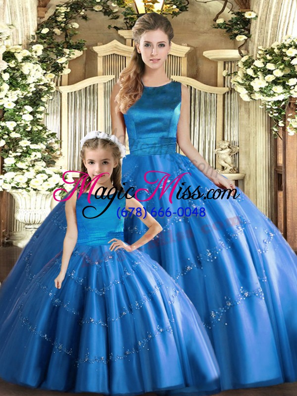 wholesale blue lace up quinceanera dresses appliques sleeveless floor length