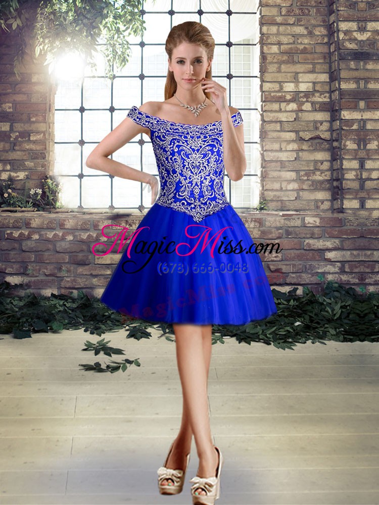 wholesale dazzling royal blue sleeveless tulle brush train lace up sweet 16 dresses for military ball and sweet 16 and quinceanera
