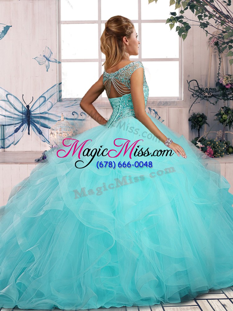 wholesale new arrival floor length gold quinceanera dress tulle sleeveless beading and ruffles