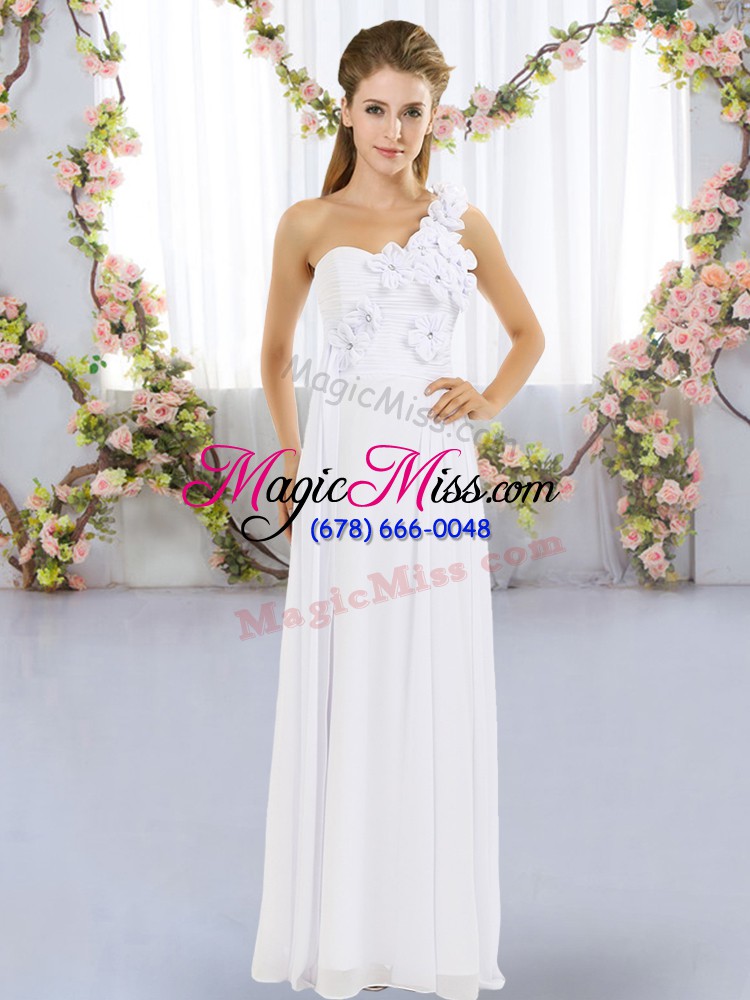 wholesale captivating floor length white wedding guest dresses chiffon sleeveless hand made flower