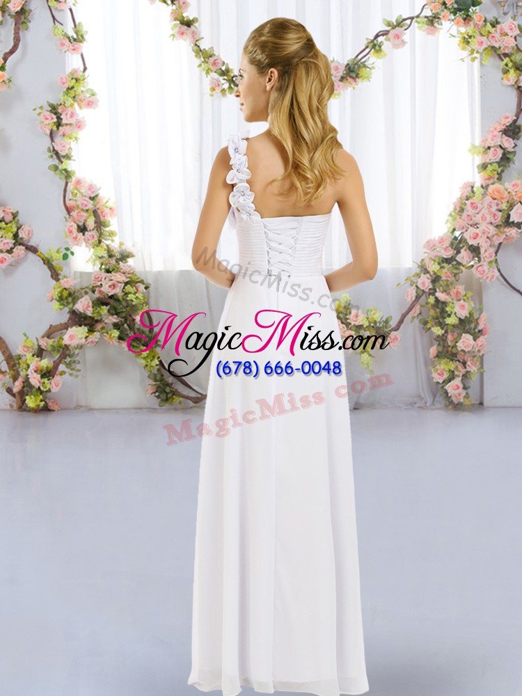 wholesale captivating floor length white wedding guest dresses chiffon sleeveless hand made flower