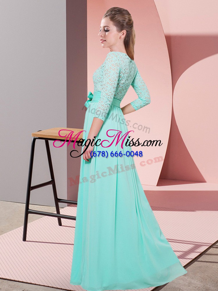 wholesale chiffon scoop 3 4 length sleeve side zipper lace and belt court dresses for sweet 16 in baby blue