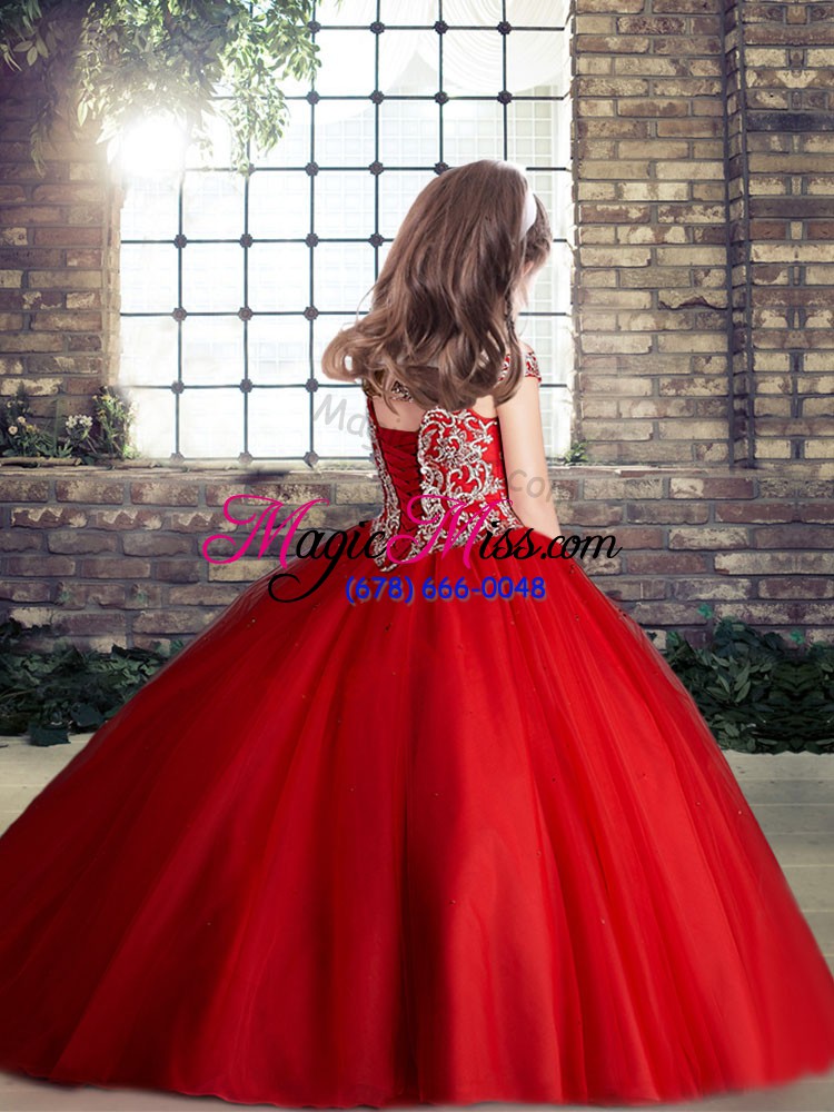 wholesale beauteous sleeveless floor length beading lace up pageant dress for teens with purple