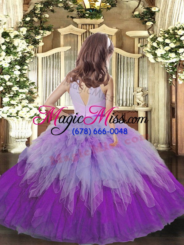 wholesale sleeveless floor length ruffles backless little girls pageant gowns with multi-color