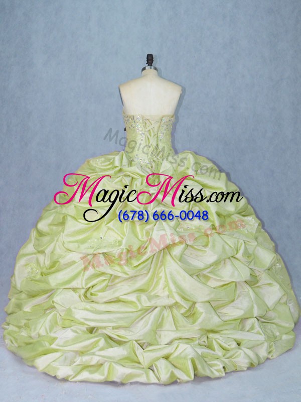 wholesale yellow green vestidos de quinceanera organza and tulle brush train sleeveless beading and appliques