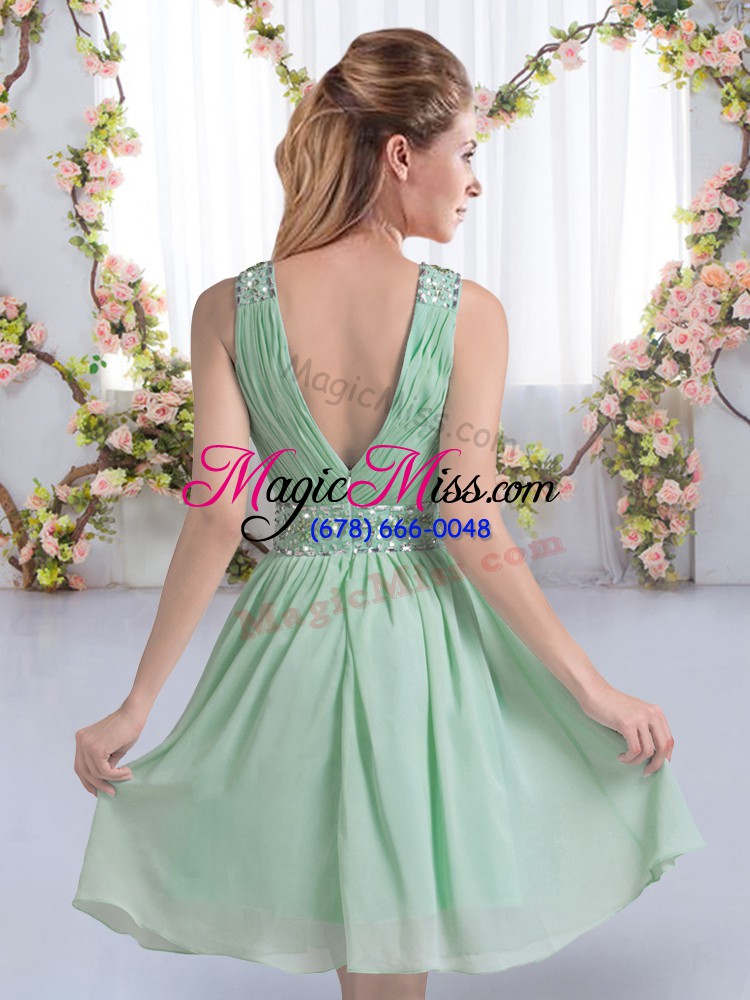 wholesale yellow green sleeveless knee length beading zipper dama dress for quinceanera