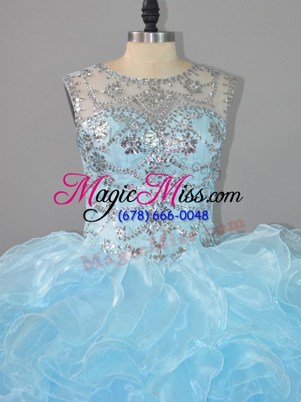 wholesale sleeveless lace up floor length beading and ruffles quinceanera dress