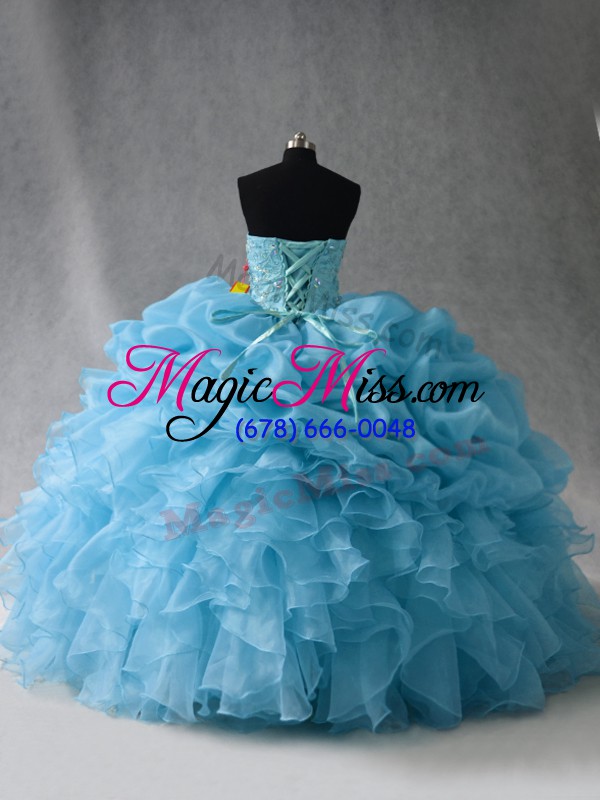 wholesale glittering floor length ball gowns sleeveless baby blue quinceanera dresses lace up
