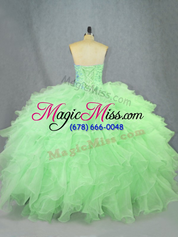 wholesale fine green sleeveless floor length beading and ruffles lace up ball gown prom dress