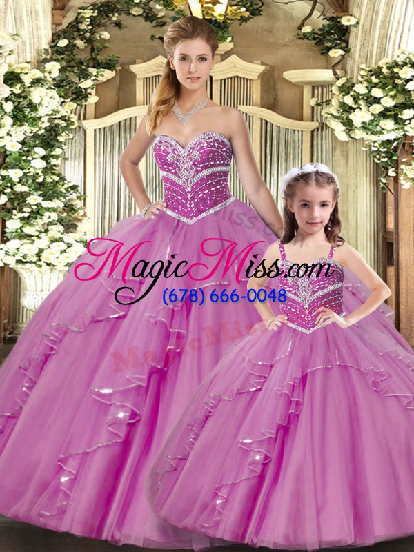 wholesale lilac sleeveless beading floor length quinceanera gowns