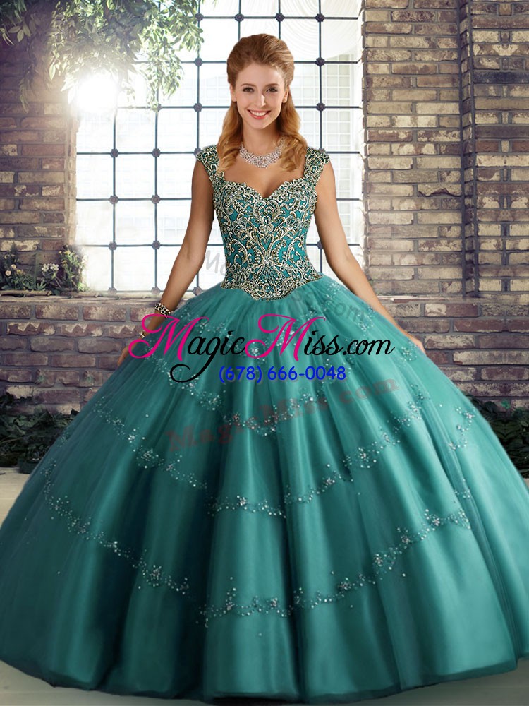 wholesale sleeveless lace up floor length beading and appliques ball gown prom dress