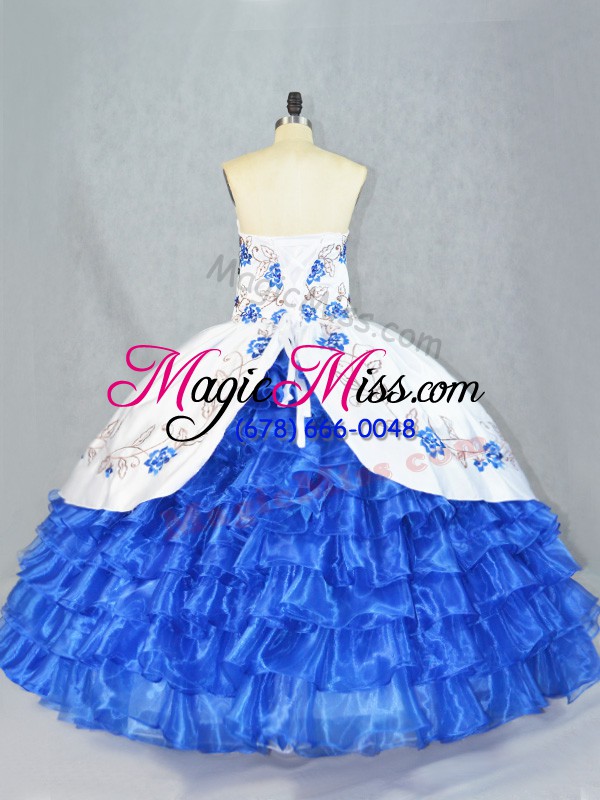 wholesale romantic asymmetrical lace up vestidos de quinceanera blue and white for sweet 16 and quinceanera with embroidery and ruffled layers