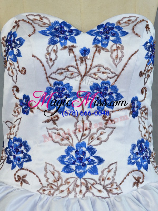 wholesale romantic asymmetrical lace up vestidos de quinceanera blue and white for sweet 16 and quinceanera with embroidery and ruffled layers