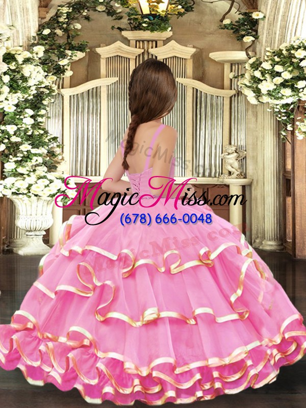 wholesale on sale straps sleeveless organza pageant dress wholesale beading and ruffled layers lace up