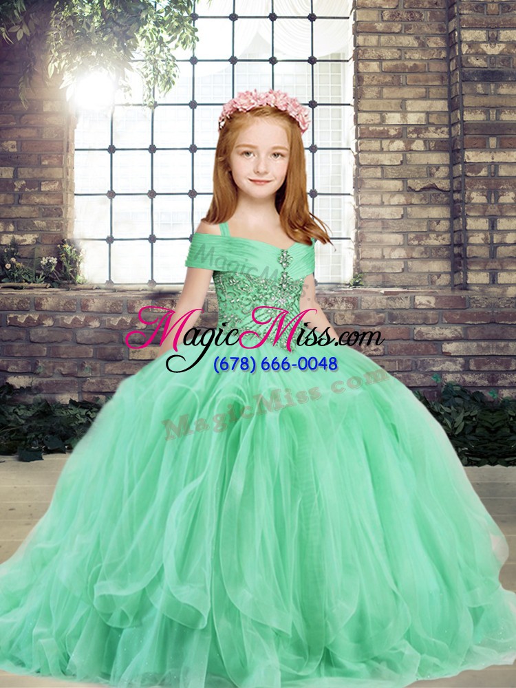 wholesale beading and ruffles little girl pageant gowns apple green lace up sleeveless floor length