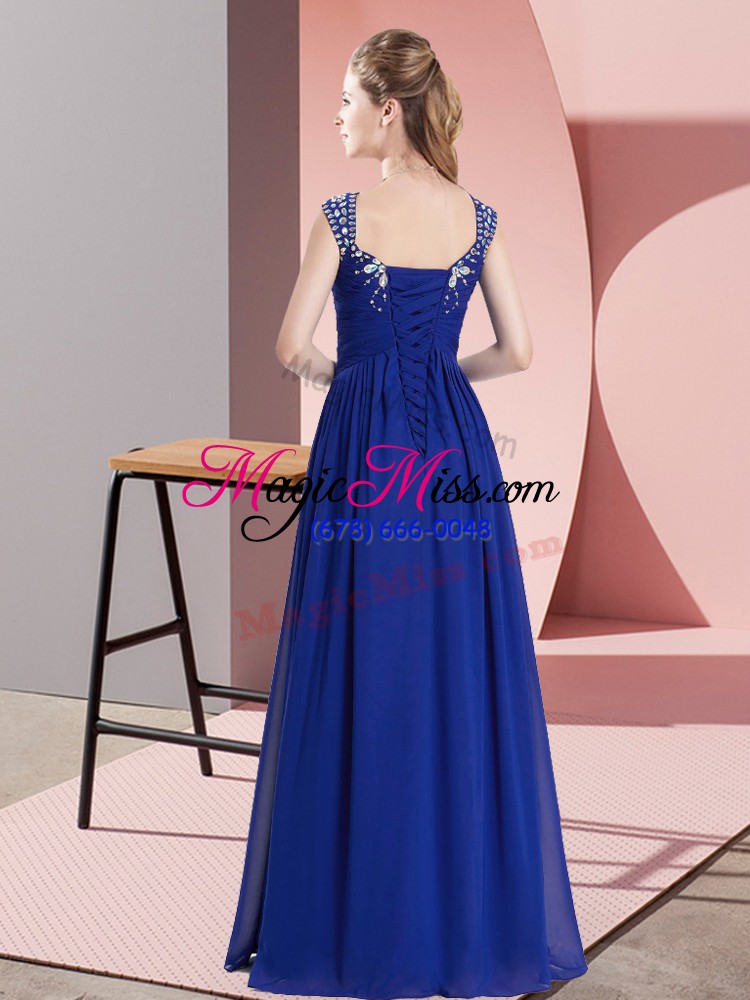 wholesale cheap blue cap sleeves floor length beading lace up evening dress