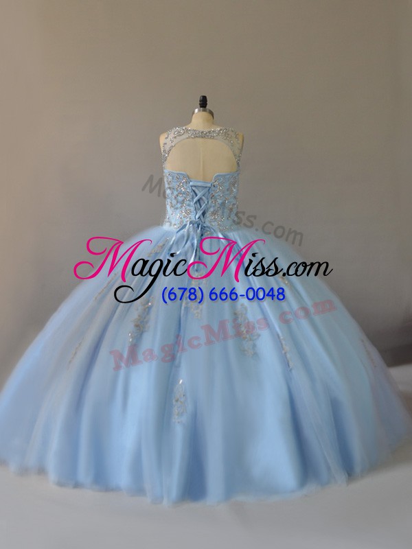 wholesale vintage light blue scoop lace up beading quince ball gowns sleeveless