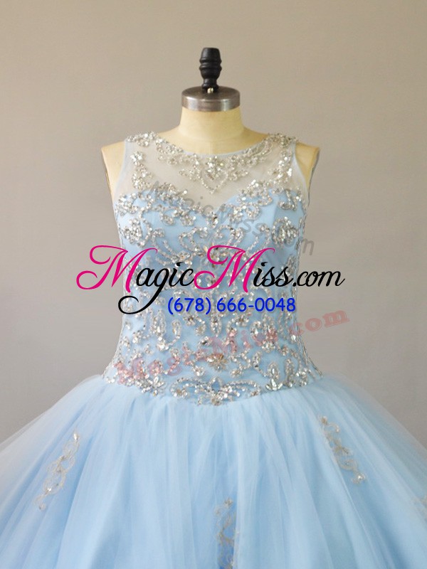 wholesale vintage light blue scoop lace up beading quince ball gowns sleeveless