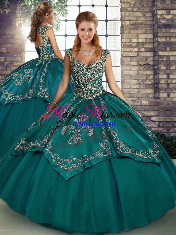 wholesale stunning straps sleeveless tulle vestidos de quinceanera beading and embroidery lace up