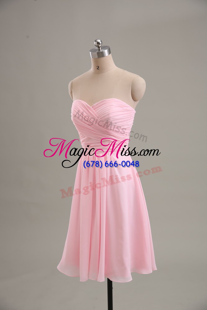wholesale inexpensive empire evening dress baby pink sweetheart chiffon sleeveless knee length zipper