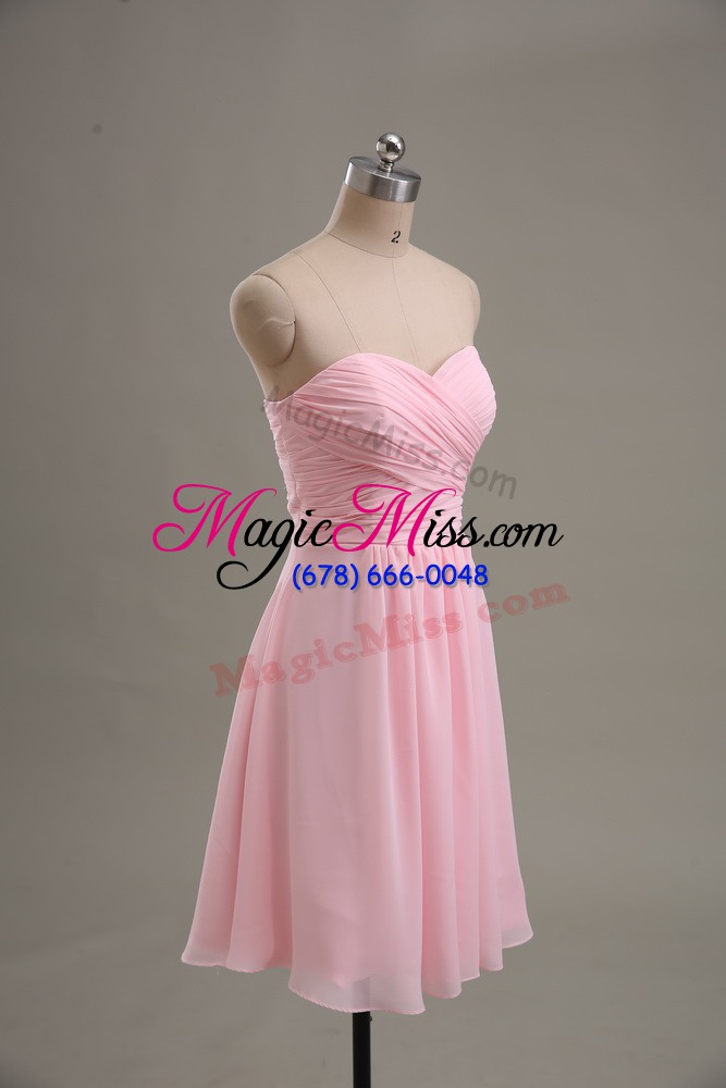 wholesale inexpensive empire evening dress baby pink sweetheart chiffon sleeveless knee length zipper
