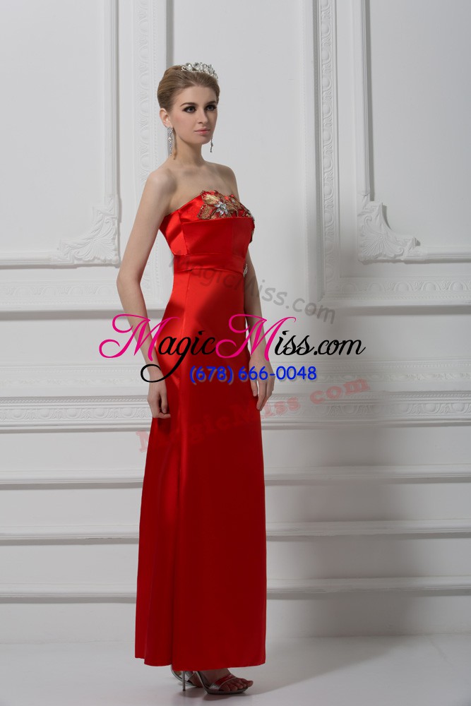 wholesale red column/sheath satin sweetheart sleeveless beading and appliques ankle length lace up prom evening gown