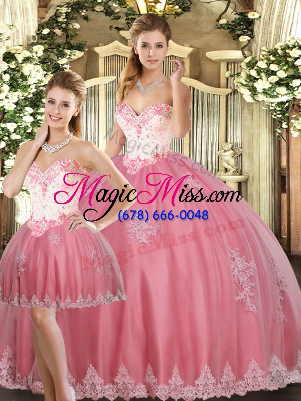 wholesale pretty watermelon red quinceanera dress sweet 16 and quinceanera with beading and appliques sweetheart sleeveless lace up